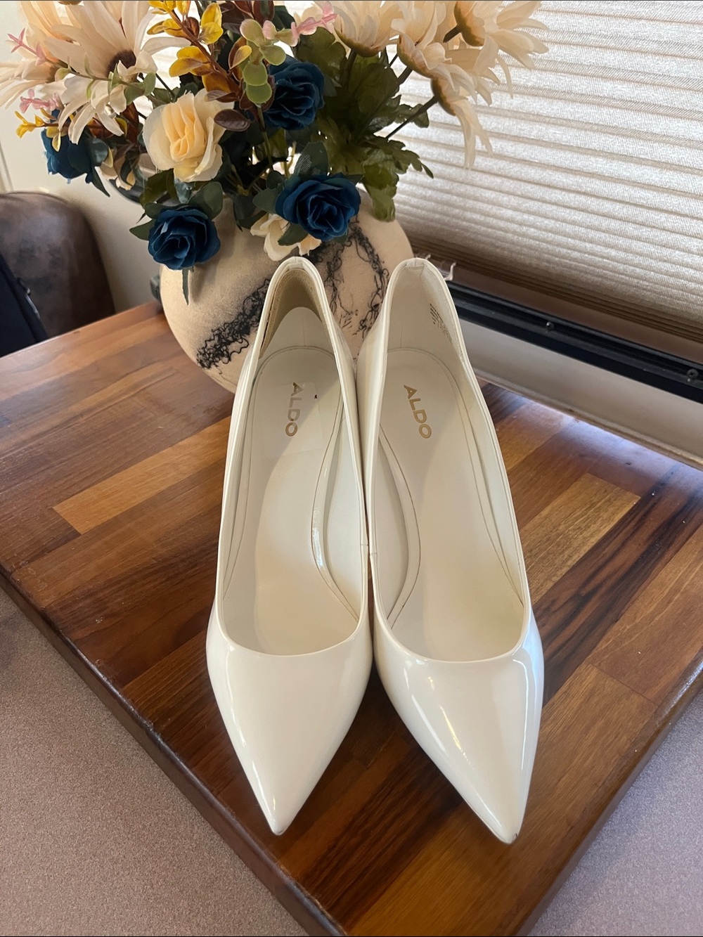 Aldo White Patent Pointed-Toe Heels
